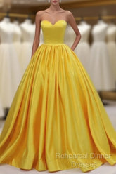 Yellow Satin Ball Gown Sweetheart Floor Length Semi Formal Prom Dress